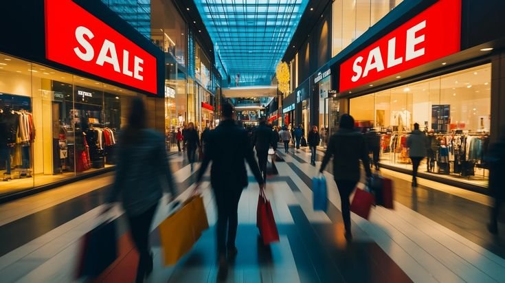 black friday mall rush sale signs and shoppers chatbotsplace