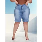 bermuda jeans plus size feminina ciclista cintura alta