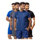 kit 4 conjuntos dry fit masculino camisas + shorts academia