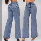 calça jeans wide leg pantalona cintura alta feminina premium