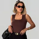 blusa regata feminino decote quadrado alça grossa casual