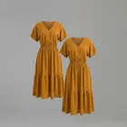 kit 2 vestidos midi evangelico lastex gola v casual feminino