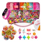 kit miçangas infantil 3500 pçs para montar pulseiras bolinhas maleta 19x13 cm 1 relógio digital anita bijuterias