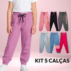 kit 5 calças moletom infantil menina inverno confortáveis