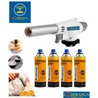Ponto Com e Você maçarico profissional universal multiuso gourmet portátil com regulagem de chamas kit completo com 4 refil para chef de cozinha confeiteiro flambar solda marca liderança ferro e aço