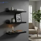 Ponto Com e Você kit 3 prateleiras flutuantes mdf preto 25cmx10cm com suportes invisíveis