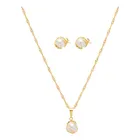 conjunto colar e brinco pérola folheado a ouro cor dourado