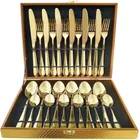kit 24 talheres luxo premium faqueiro dourado com maleta