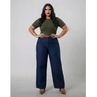 Ponto Com e Você calça jeans wide leg feminina plus size destroyed