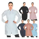 jaleco feminino manga longa zíper oxford acinturado