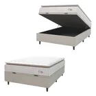 Ponto Com e Você cama box baú colchão casal molas ensacadas city pillow top 138x188x64cm branco e bege hellen
