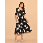 Ponto Com e Você vestido midi estampado crepinho lastex manga curto