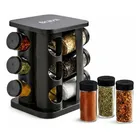 porta temperos condimentos giratório kit 12 potes de vidro com tampa dosadora 3 regulagens preto quadrado bravli