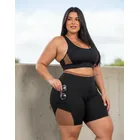 conjunto academia plus size top fitness bermuda short bolso
