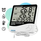 relógio termo higrômetro digital com sensor externo interno medidor de temperatura umidade ar termômetro de ambiente
