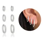 trio de brincos femininos argolas finas cravejadas banho prata 925 evidence p m g